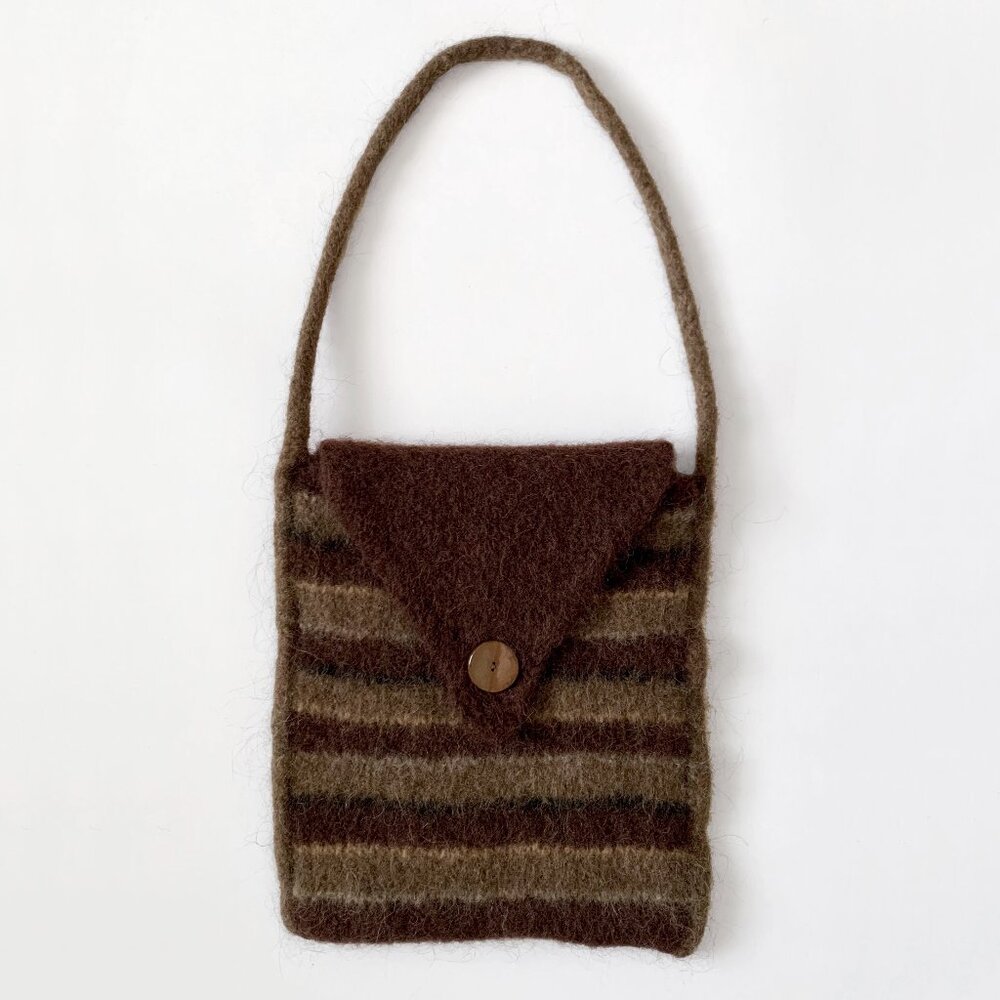 Vintage Wooly Bag Purse Striped Brown Cottagecore Whimsytwee Twee Fairy Fuzzy